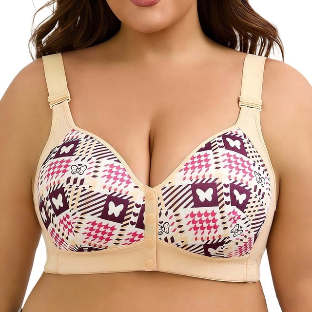 Bra for Casual Front-Closure Comfort Seamless Backless Design with Adjustable Straps and Cup Pattern
