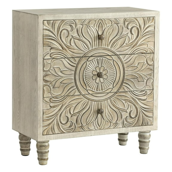 Open Box COZAYH Farmhouse 3 Drawer Home Bedroom Dresser w/Embossed Flower Motif