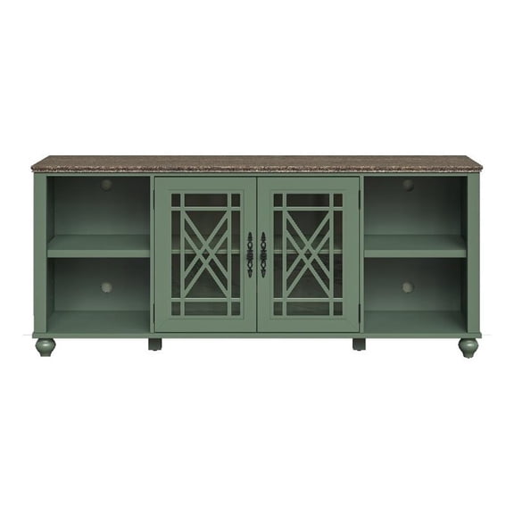 LIVILAND 70" Vintage TV Stand with Carved Doors for TVs Up to 80" - Green