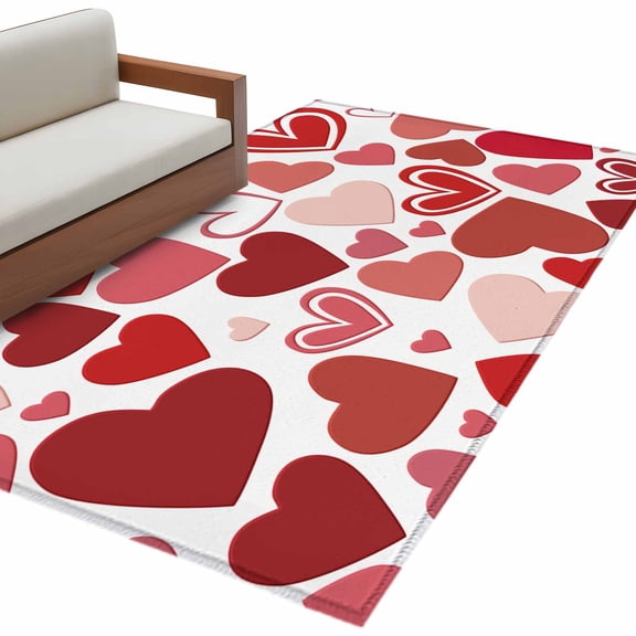 Red Heart Washable Area Rug 3 x 5 ft Valentine's Day, Soft Non Slip Rugs Stain Repellent Indoor Felt Carpet for Living Dining Room Bedroom Home Office