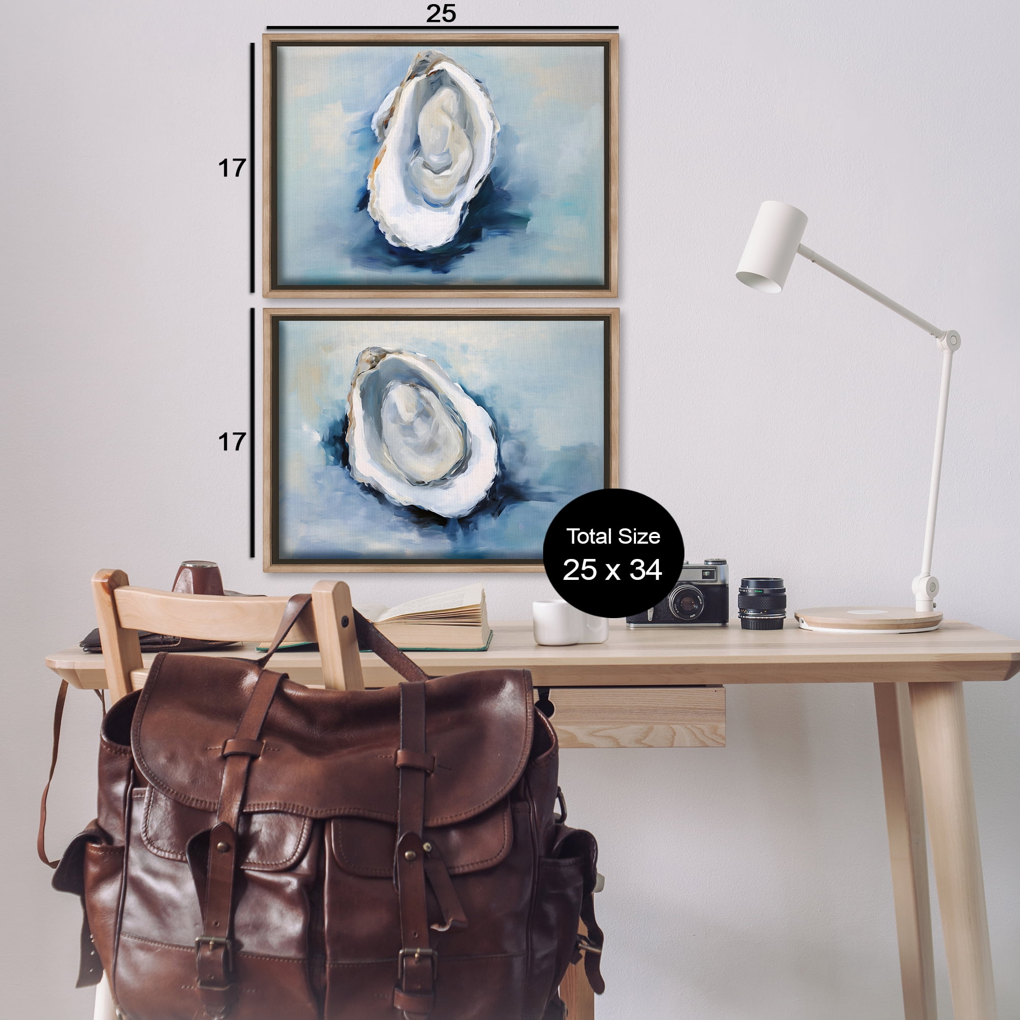 Stupell Industries Open Oyster Mollusk Shells Nautical & Beach Painting Brown Floater Framed Canvas Art Print Wall Art, 25 x 17, Set of 2