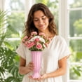 thumbnail image 5 of Rippled Roman Column Ceramic Vase, Textured Fluted Floral Arrangement Container, Modern Minimalist Decorative Vase for Bedroom Home Tabletop Centerpiece and Living Room Decoration, Pink, 5 of 6