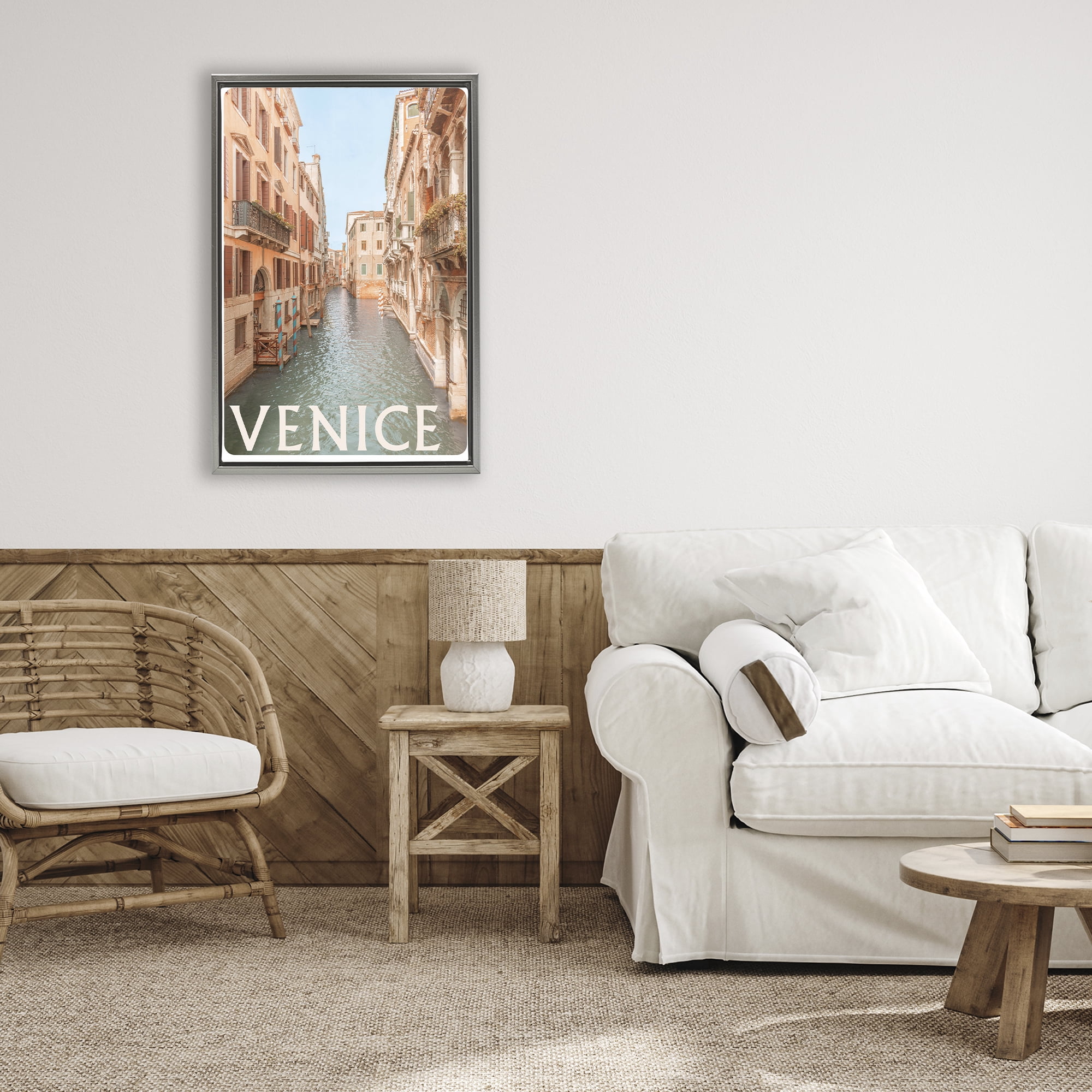 Stupell Industries Venice Canal Waterway Gray Framed Floater Canvas Wall Art, design by Erin Marie
