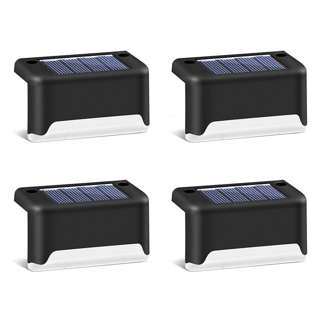 Paquete de 4 luces solares para terraza de escalera 3000K Lámparas de valla interior al aire libre Sensor LED Recargable Plástico Hogar Jardín Camino Negro Methold HA009192-01B