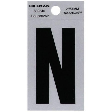 Hillman Group  2 in. Black & Silver Reflective Mylar Square Cut Self Adhesive Letter - N