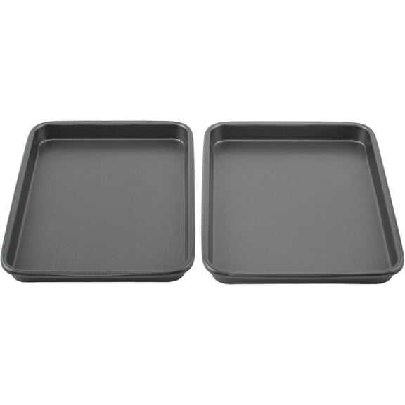 Everyday Set of 2 Nonstick Steel 9" x 6.2" Toaster Oven Mini Baking Sheets, Gray
