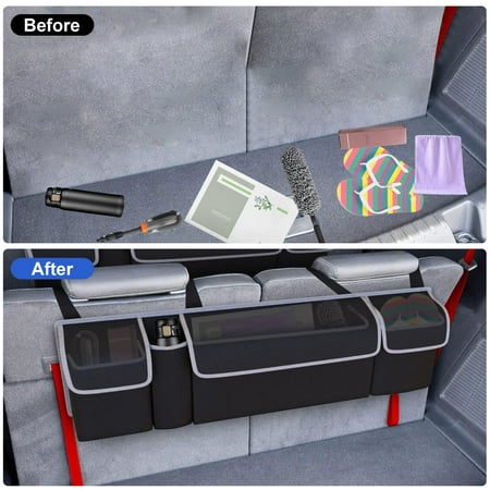 TSV Car Back Seat Hanging Organizer, Car Trunk Organizer with 4 Large Pockets, Storage Bag for Jeep, SUV, MPV, Black