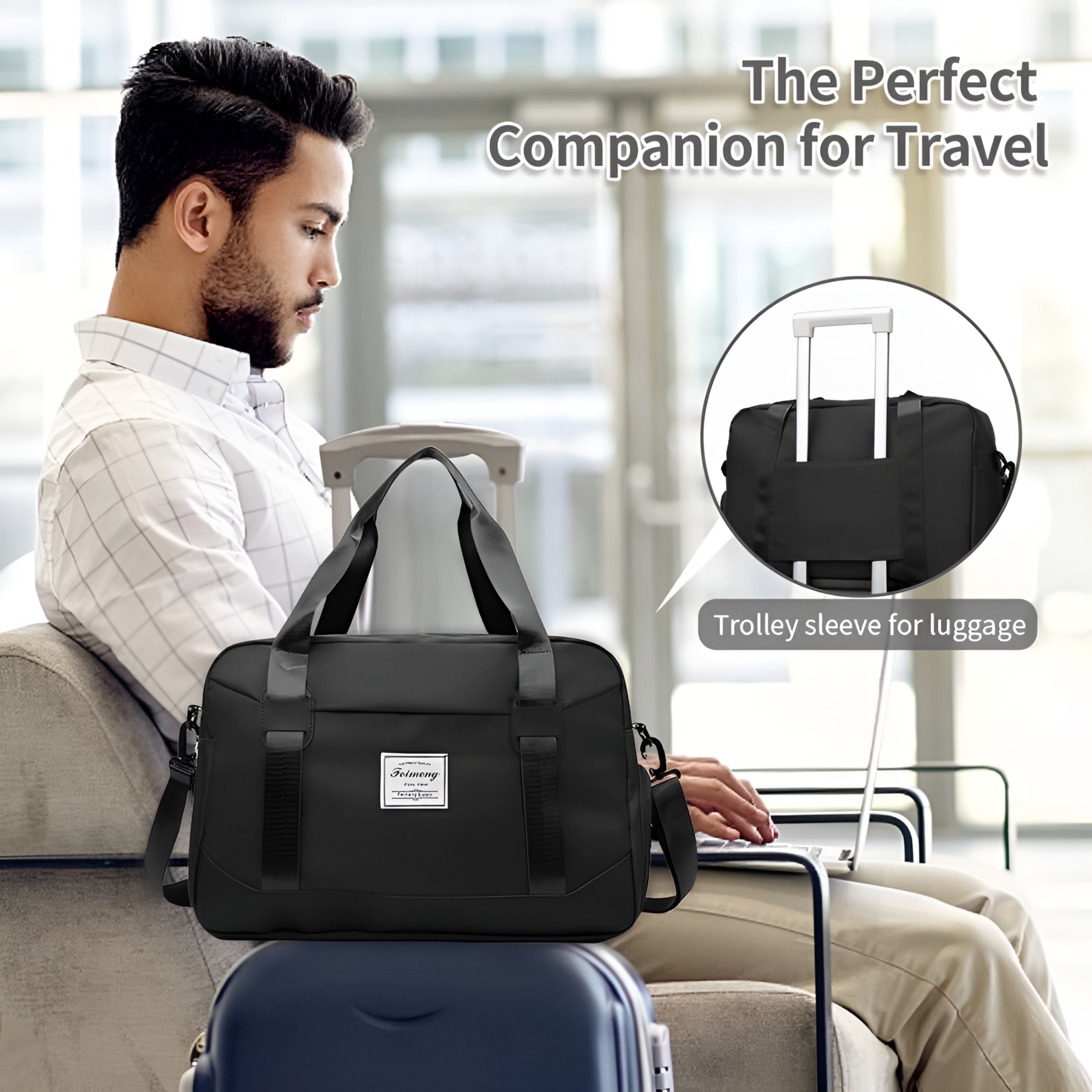 GASTROPOD Travel Duffel Bag, Large Folding Sports Gym Bag with Wet Pocket & Shoes Compartment - Black