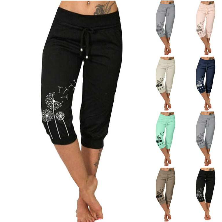 TQWQT Womens Yoga Pants Capri Loose Fitting Yoga Pants Comfy Lounge Workout  Capris Sweatpants with Pockets,Black XL 