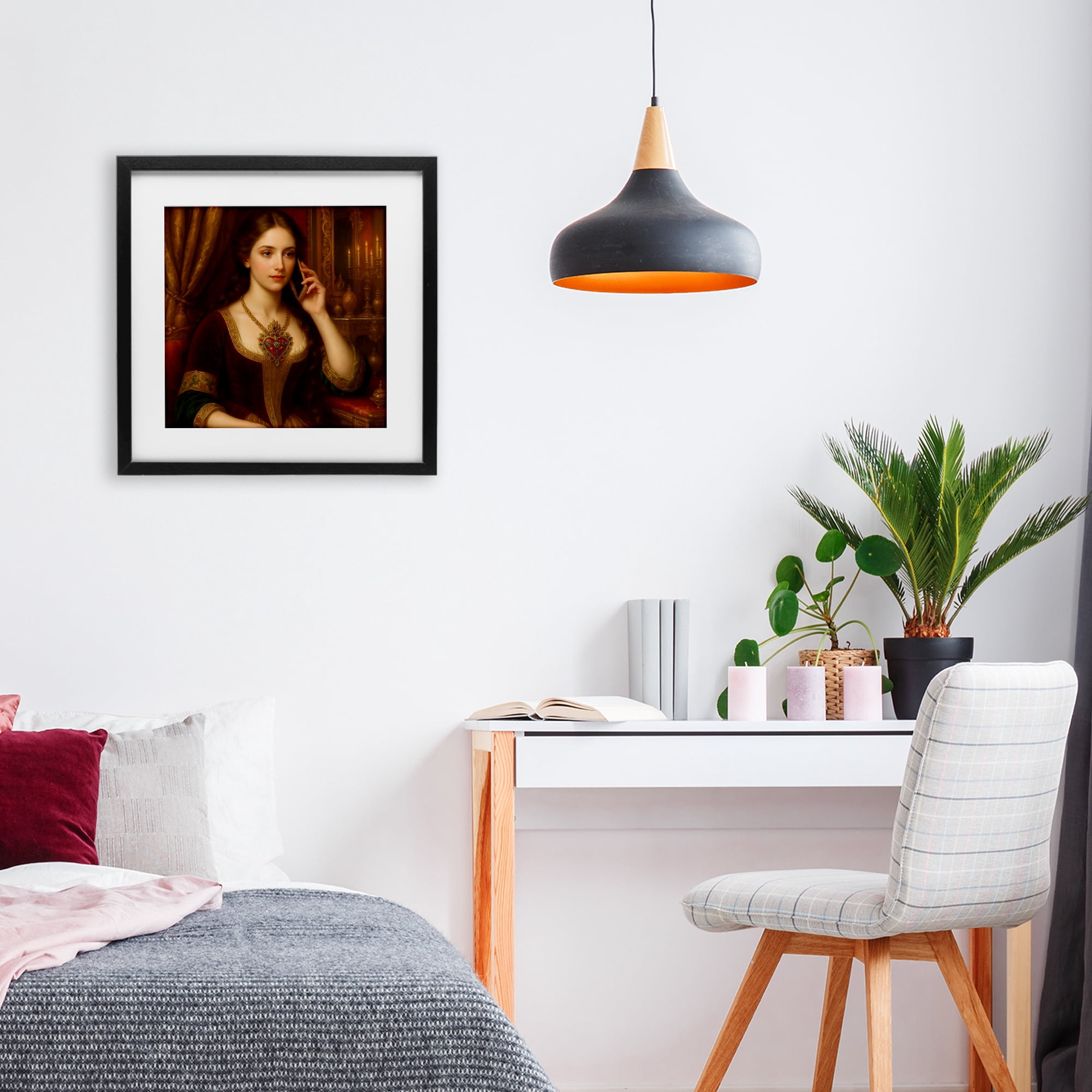 Stupell Industries Rococo Woman with Cell Phone Black Framed Print Under Glass, design by Grotto Studios
