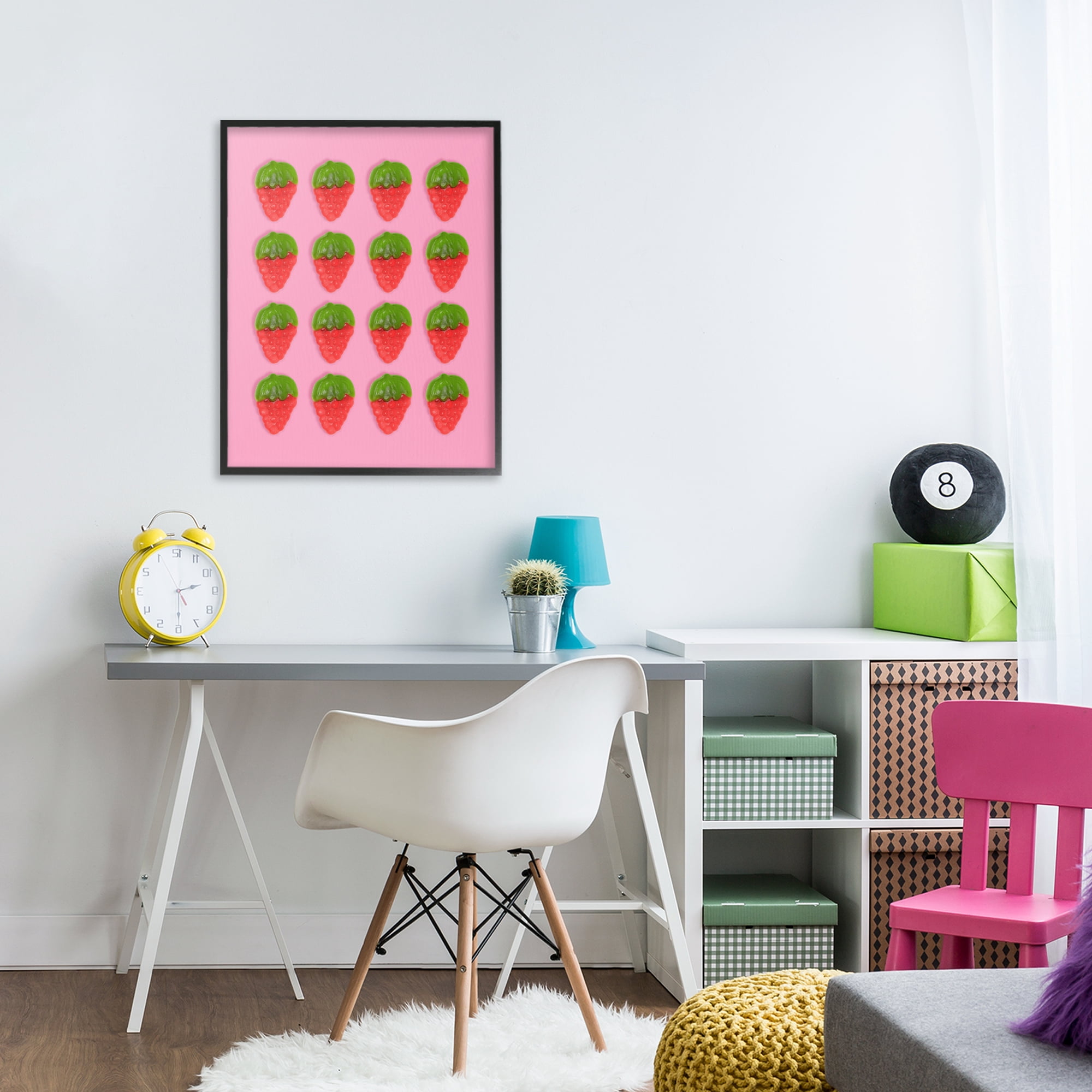 Stupell Industries Gummy Strawberry Candy Pattern Black Framed Giclee Art, design by LISH Creative