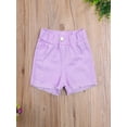 thumbnail image 3 of Faithtur Kids Denim Shorts, Girls Solid Color High Elastic Waist Ripped Jeans, 3 of 7