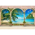 thumbnail image 2 of ABPHOTO 7x5ft Photography Backdrop Seaside Blue Sky White Cloud Arch Mountain Scene Wood Floor Sea Bakcdrop Photo Background Backdrops, 2 of 4