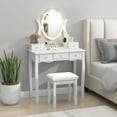 thumbnail image 4 of Gymax Vanity Desk Set w/ Lighted Mirror Makeup Table Vanity Dresser w/ 10 LED Light Bulbs White, 4 of 10