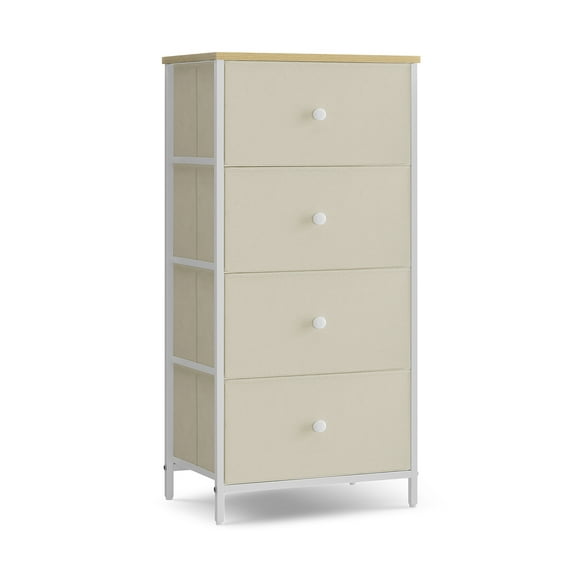 SONGMICS HOME Commode chambre à coucher, meuble de rangement à tiroirs, commode avec 4 tiroirs en tissu, cadre en métal, grande et mince