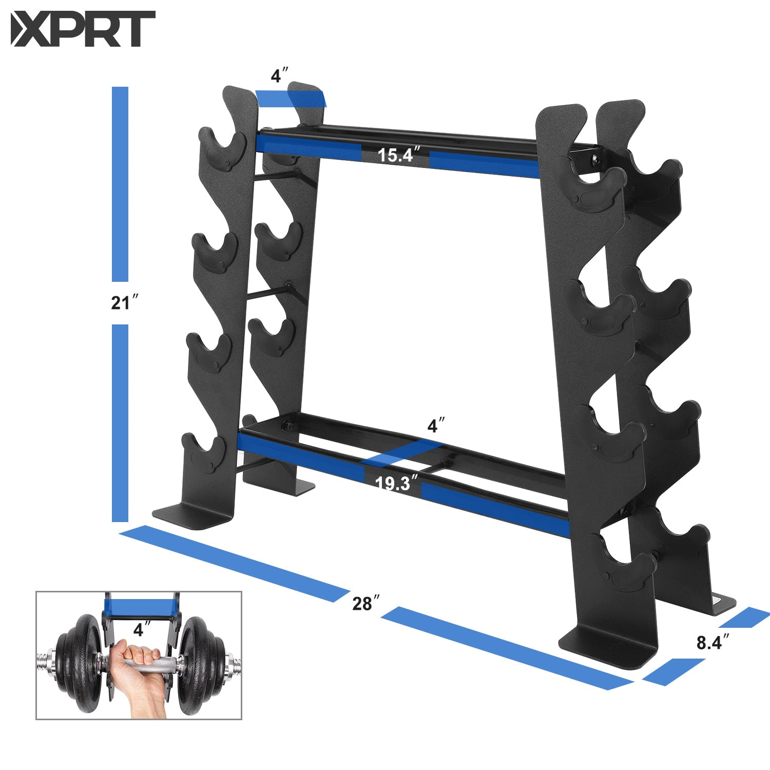 XPRT Fitness 2-Tier Steel Dumbbell Rack Stand with Anti-Tip Design – Holds up to 200 lbs, Rubber Feet & Silicone Cradles for Home Gym Storage