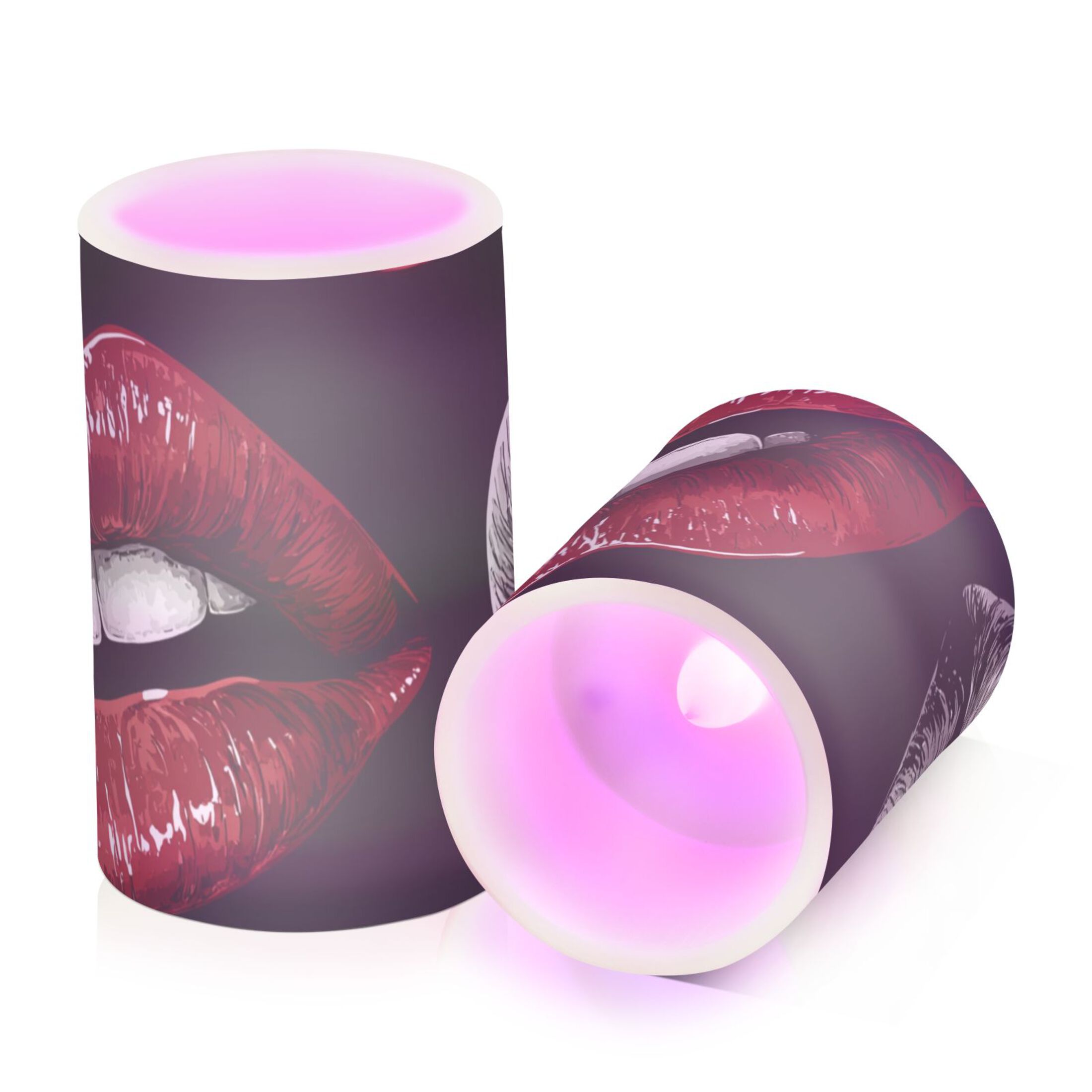 Sexy Red Lips Flickering Flameless Candles LED Tealight Battery Operated with Remote Set of 2 Holiday Decor Ornaments