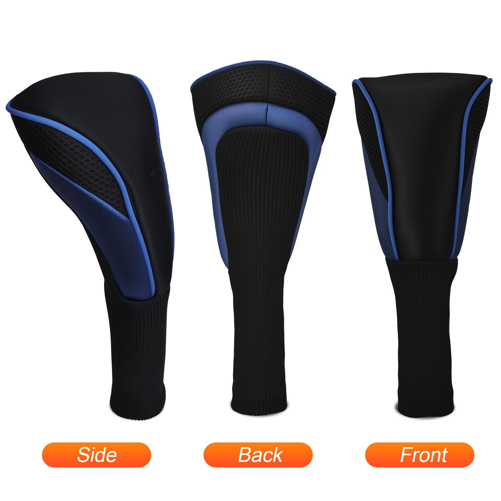 Golf Club Head Covers Set (3 Pieces) for Fairway Woods, Driver, and Hybrids - Long Neck Mesh Design with Interchangeable 3/4/5/6/7/X Number Tags - Golf Accessories for Men and Women