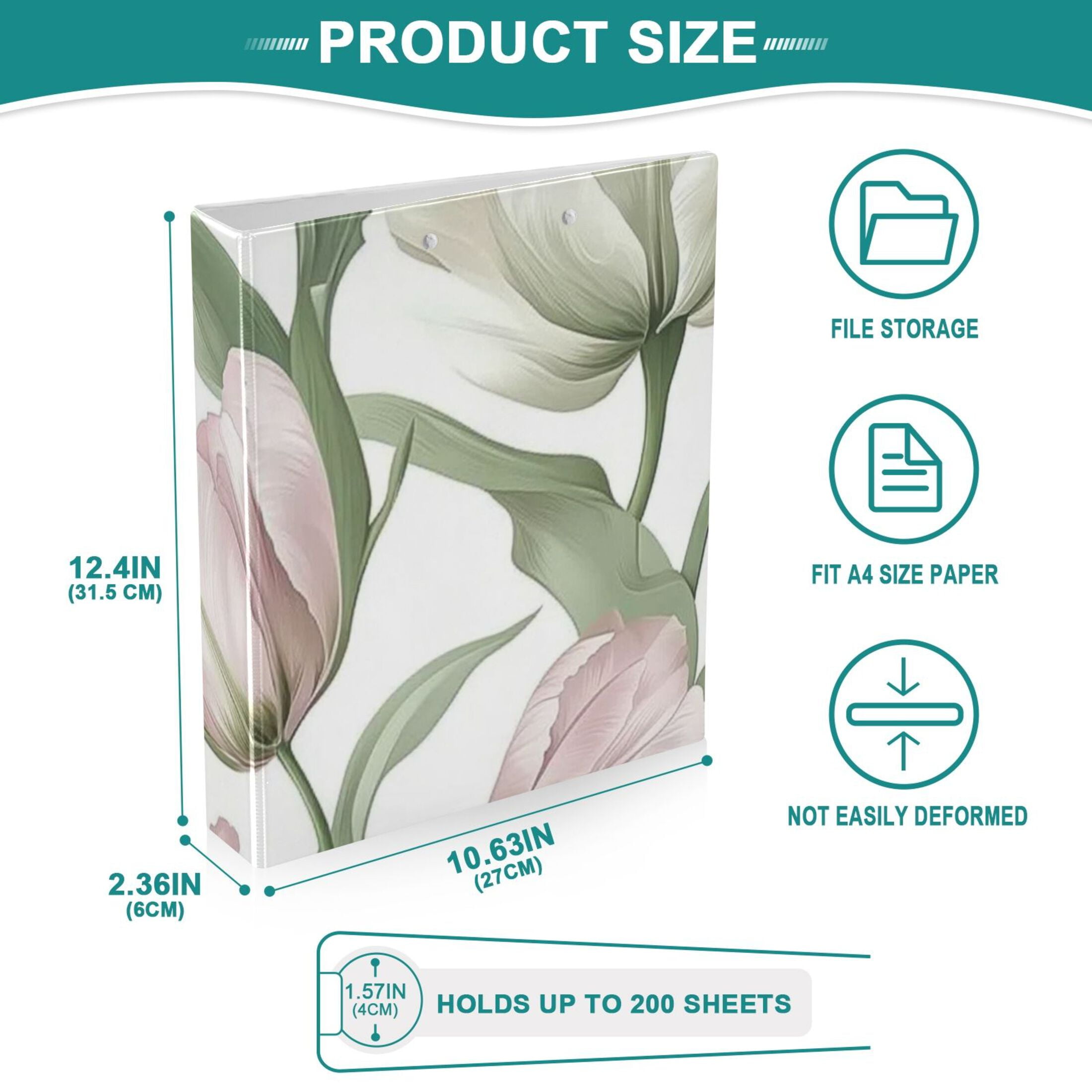 Pink Tulip Flowers Floral 3 Ring Binders 1.5 inch Hardcover File Folders with Interior Pockets A4 Size Organizer for School Office Hospital Set of 2