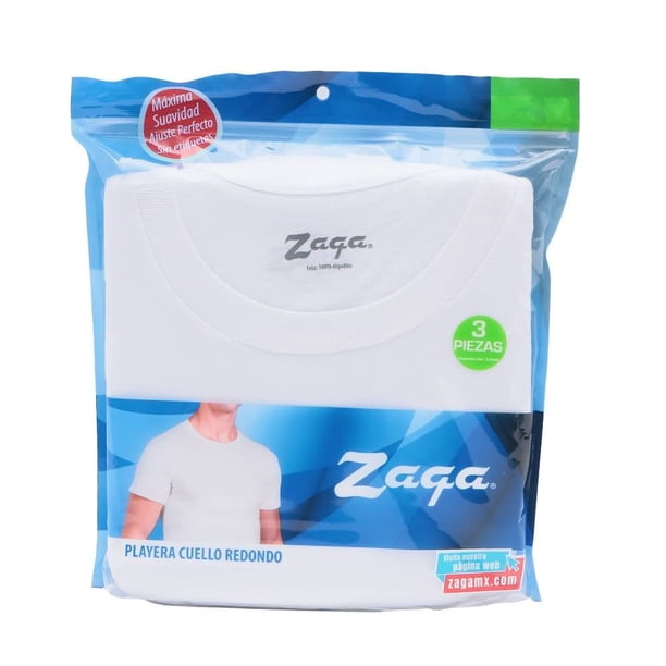 Playera Interior Zaga para Hombre, Cuello Redondo 3 Piezas Blanco Talla EG