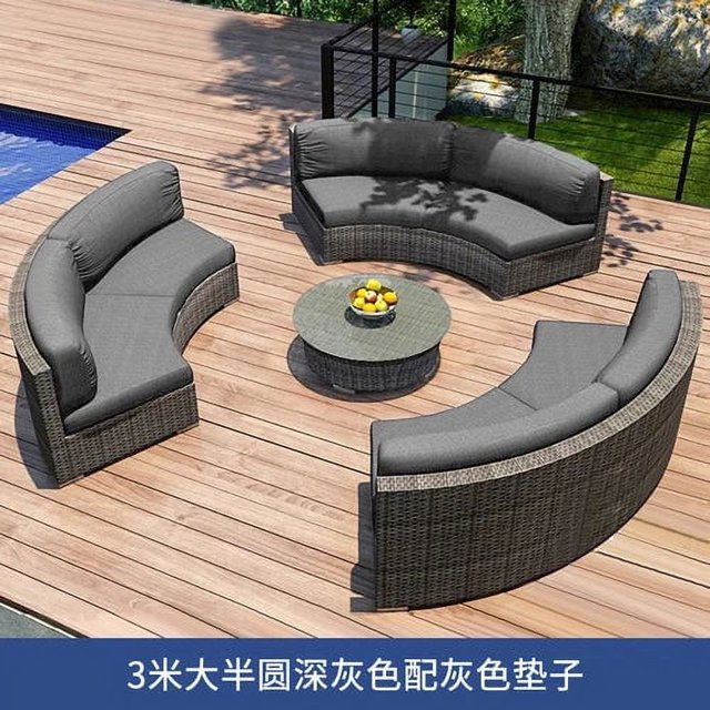 Outdoor rattan woven sofa outdoor waterproof sunscreen circular arc semi-circular woven combination yard furniture My Lux Decor Round