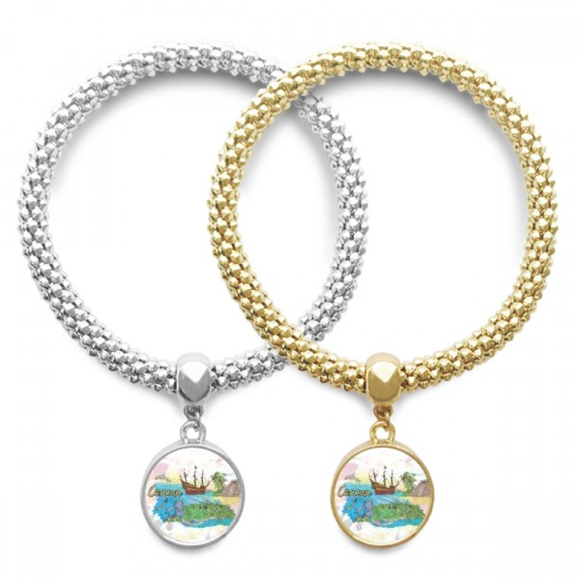 Cancun Mexico Island Mayan Temple Lover Bracelet Bangle Pendant Jewelry Couple Chain