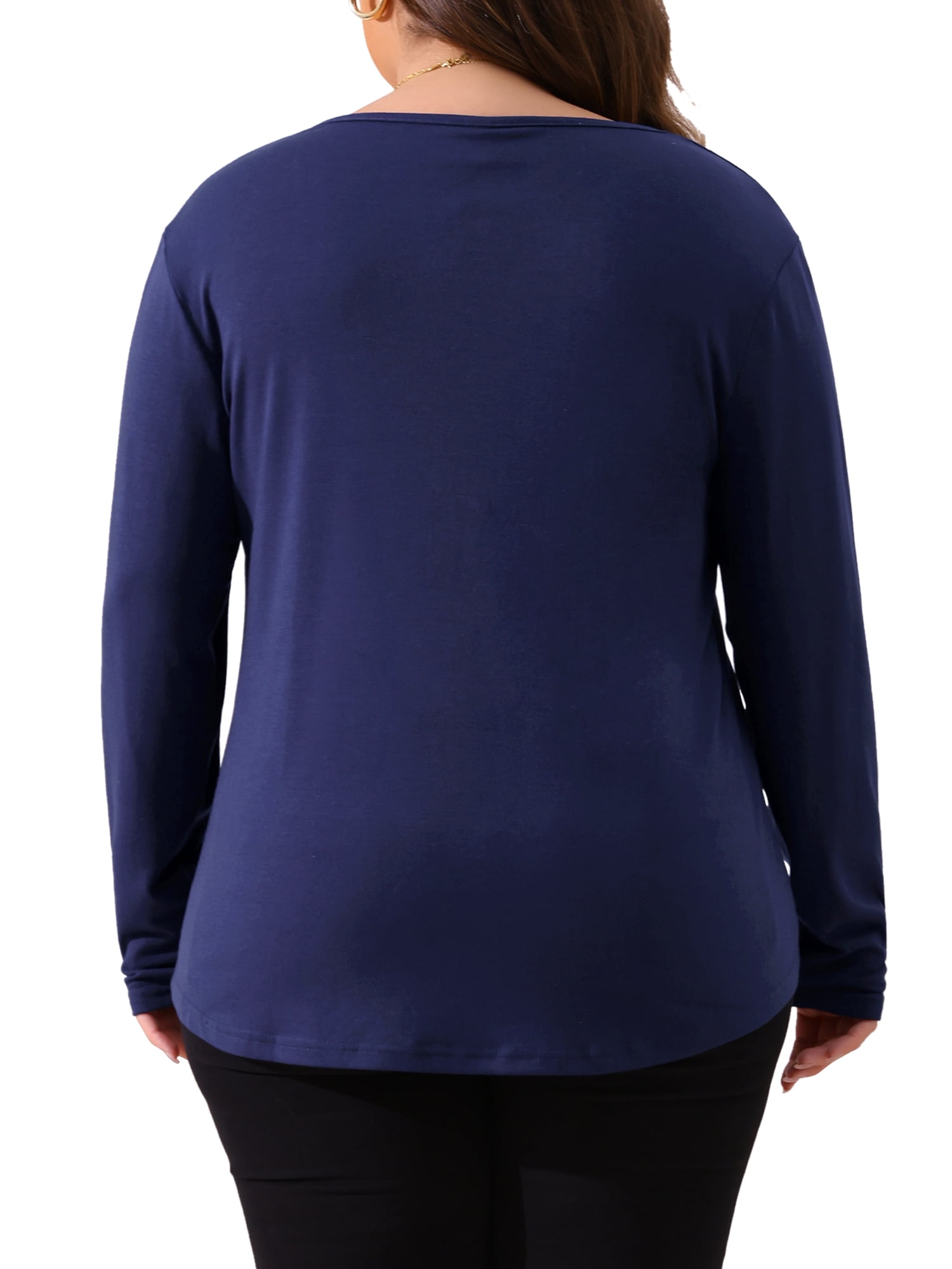 DARING DIVA Women's Plus Tops Pleated Front V Neck Button Blouses 2X Navy Blue