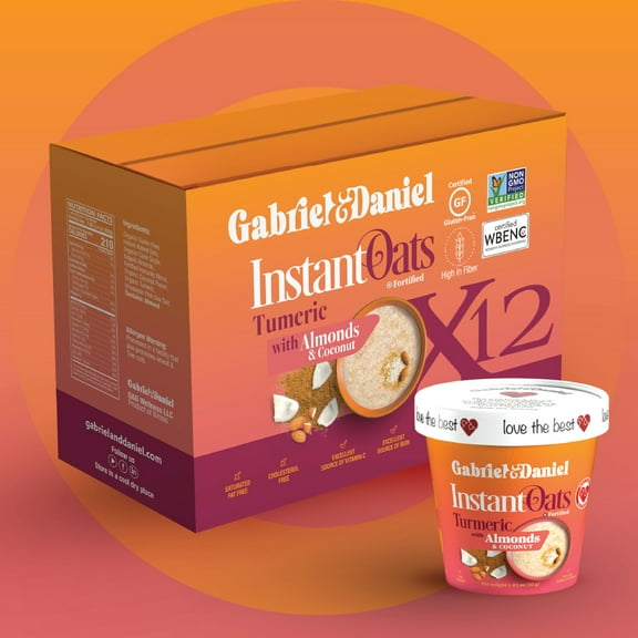 Gabriel & Daniel Daniel Organic Instant Oatmeal with Turmeric, Almonds & Coconut, 12 Pack