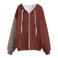thumbnail image 5 of Zip Up Hoodie for Womens Pullover Fashion Plus Size Stripe Pockets Zipper Long Sleeved Regular Top Hooded Sweatshirts Coat Outwear, 5 of 6