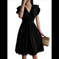 thumbnail image 1 of Summer Midi Dress 2025 Spring V Neck Cocktail Wedding Guest A Line Fit and Flared Dresses, 1 of 7