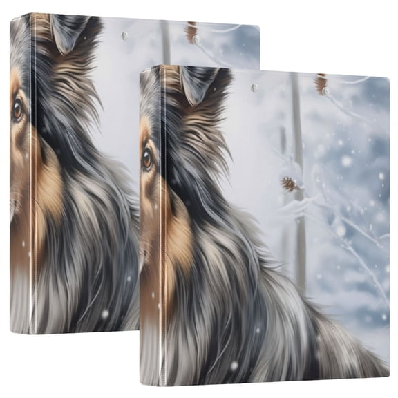 Dog Trees Snow 3 Ring Binders 1.5 inch Hardcover File Folders with Interior Pockets A4 Size Organizer for School Office Hospital Set of 2