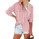 thumbnail image 4 of Camisas Para Mujer Tops Blusas Estampado A Rayas Camisa de Manga Larga de Botonadura Simple Algodón Lino Odeerbi ODB138564, 4 of 9