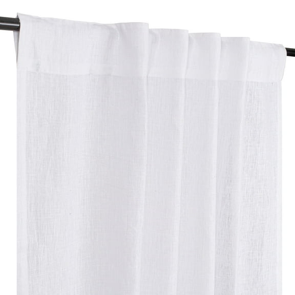 100% Linen Farmhouse Tab Top Curtains, White, 50x63" Set of 1
