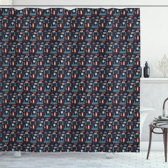 Ambesonne Phone Booth Shower Curtain, Symbolic Pattern, 69"Wx84"L, Multicolor