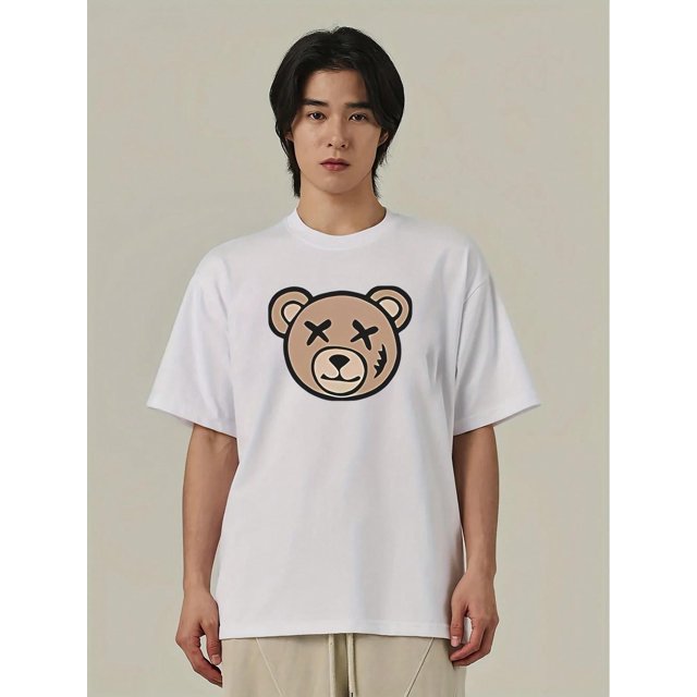 Unique Bear Print Casual T-Shirt - Men's Summer Fashion, Round Neck, Short Sleeve, Polyester Blend, Machine Washable