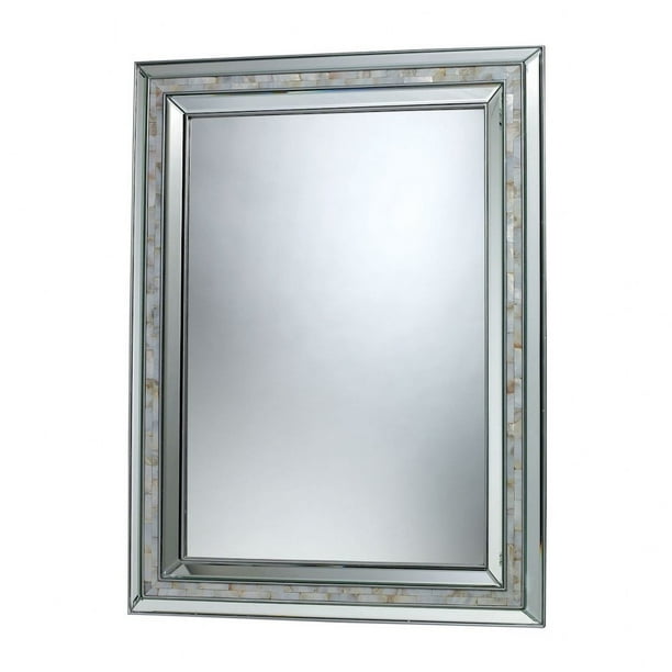 Rectangular Wall Mirror With Mother Of Pearl Accented Silver Frame 39