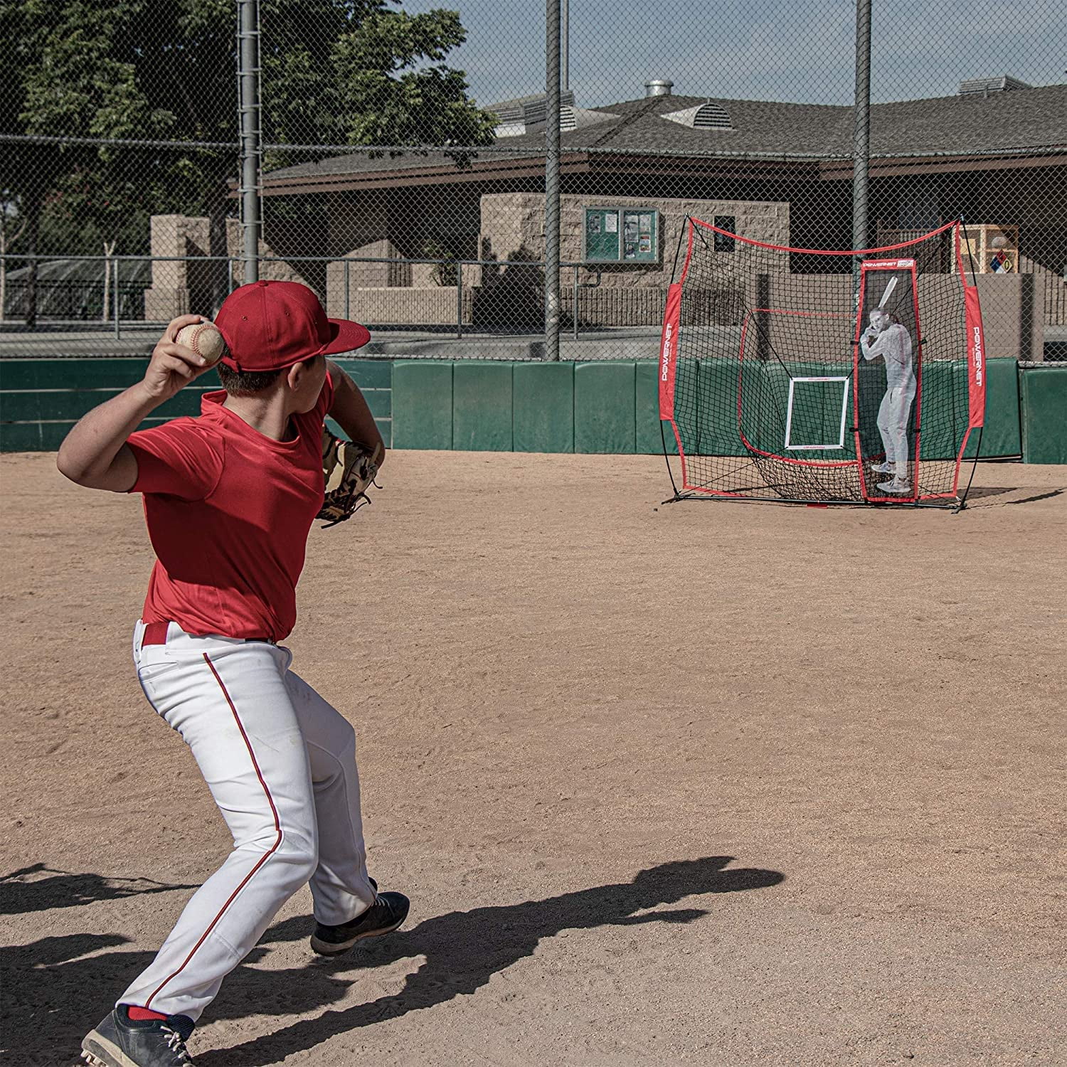 PowerNet 7x7' Softball Baseball Net with Stand-In Batter & Strike Zone, Pitching Aid Attachments, Improve Pitching Accuracy, Baseball Equipment for Pitching (7x7 Net w/ Stand-In Batter & Strike Zone)