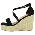 thumbnail image 2 of TOP MODA Women Espadrille Wedge High Heels Sandals Open Peep Toe Platform Ankle Strap PLATA-1 Black Nubuck 7.5, 2 of 4