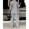 thumbnail image 4 of CHICME Two Piece Sets for Women Striped Side Lapel Long Sleeve Button Blazer and Straight Leg Pants with Pockets Business Casual Set Gray-L, 4 of 9