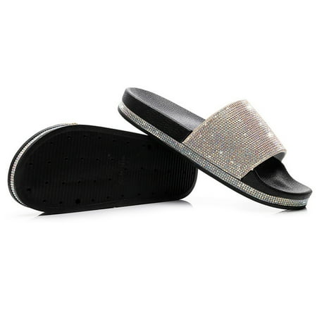 

〖Yilirongyumm〗 White 40 Sandals Women Beauty Diamond Slippers Women Thick Flip-Flops Bottom Sandals Rhinestones Casual Women s Sandals
