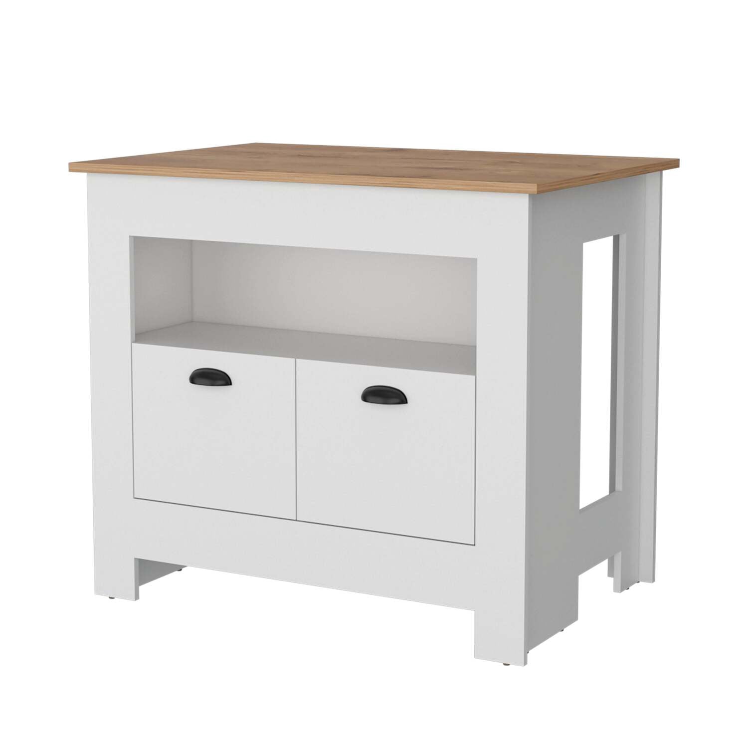 FM FURNITURE Theba Kitchen Island with 2 doors 3 shelves White Engineered Wood
