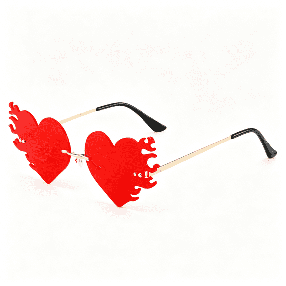 GJX Fire Flame Sunglasses for Women-Heart Shaped Rave Prom Sun Glasses Women-Halloween Festival Shades Red