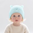 thumbnail image 5 of Baby Knit Beanie Cat Ear, Toddler Newborn Winter Warm Cute Ears Love Heart Embroidered Infants Cap, Sky Blue 6-36 Months, 5 of 8