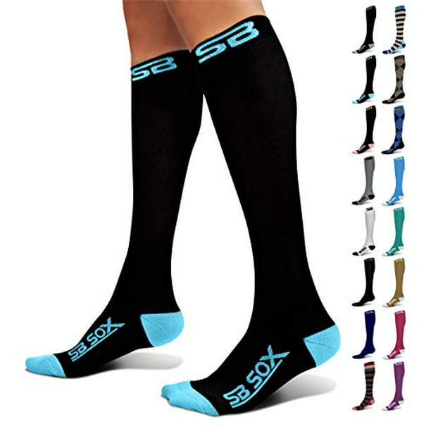 SB SOX Compression Socks (20-30mmHg) for Men & Women Very Comfortable Socks  for All Day Wear Great for Blood Flow, Swelling, Varicose Veins!  (Black/Blue, Small) - Walmart.com