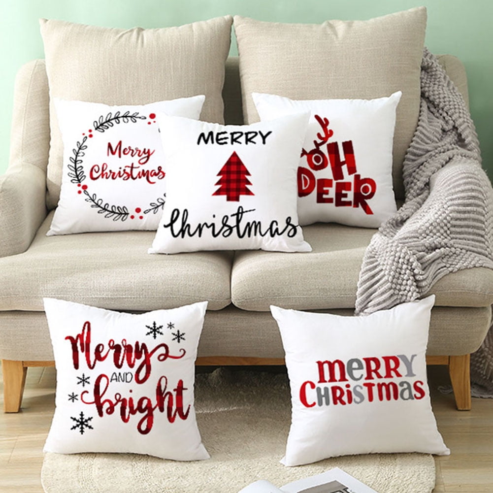 18" Christmas Pillow Case Cushion Cover Elk Tree Merry Xmas Sofa Car Home Decor