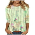 thumbnail image 2 of Green Women's Short Sleeve T-shirt, 3/4 Length Sleeve Womens Tops Summer 2024 T Shirts Floral Print Crew Neck Casual Basic Tee Fit Tunic Tops Blouse,Women's Short sleeve T-shirt XL, 2 of 4