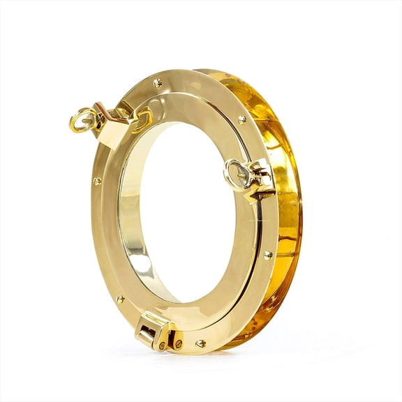 Nagina International Authentic Brass Nautical Heavy Duty Porthole Window with Adjustable Flange | Porthole Windows for Doors at Kitchens & Homes | Nautical Home Decor Accent (12 Inches, Brass)
