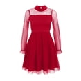thumbnail image 3 of Gvdentm Girls Contrast Mesh Long Sleeve High Waist A Line Easter Dress Size 5-16 Years(Red,13-14 Years), 3 of 4