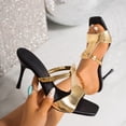 thumbnail image 2 of Gpaecead Women Stiletto Heel Mules Square Toe Metallic Backless Cushioned Plus Size Spring Summer Height Elegant Shoes,Gold, 2 of 8