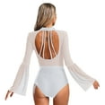 thumbnail image 2 of TiaoBug Women Gymnastics Leotard Flare Sleeve Backless Rhinestone Skating Bodysuit Dancewear White XXL, 2 of 7
